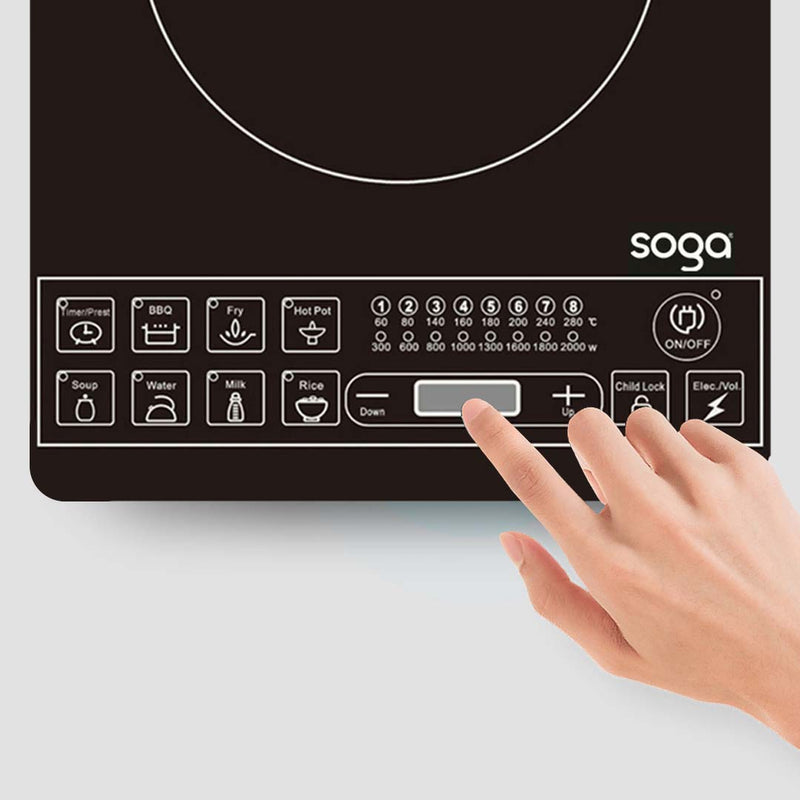 2X Portable Induction Cooktop 2000W 8 Levels 60C To 280C 18.2cm Glass Top