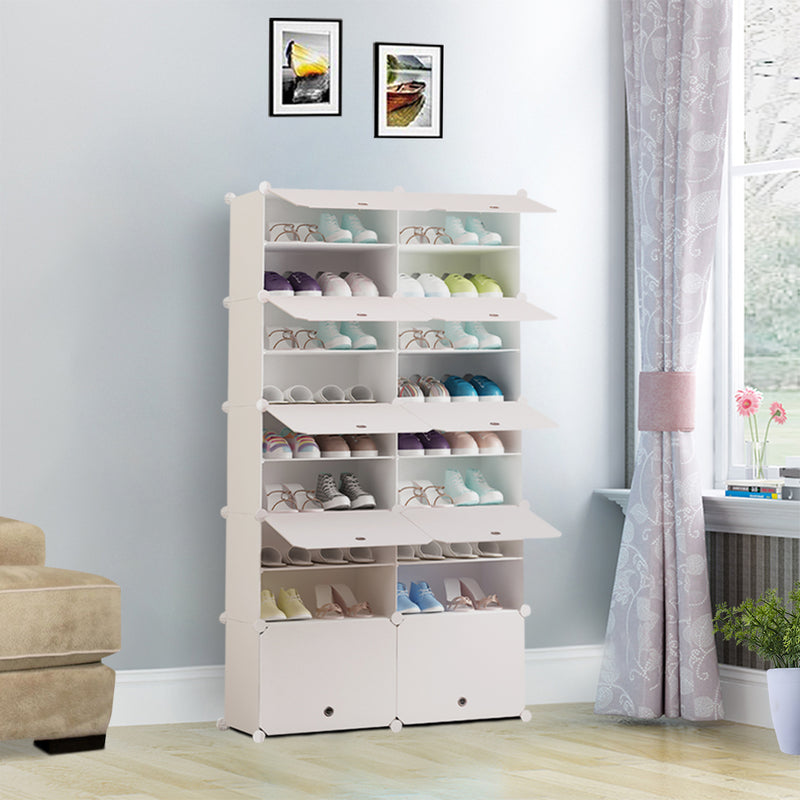 9 Tier 2 Column Polypropylene Shoe Rack Organizer White 85x32x156cm