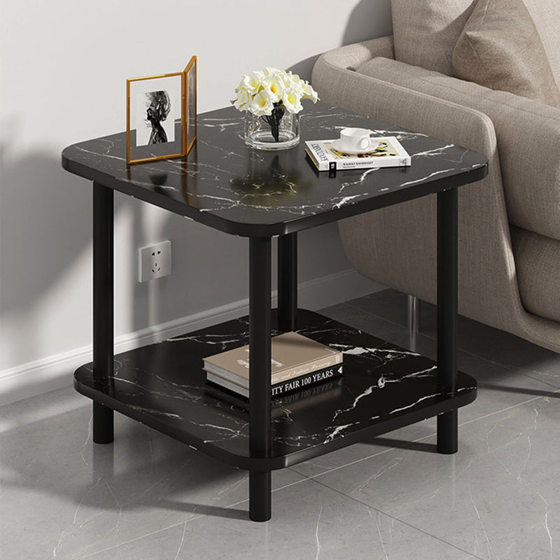 2X Black Ceramic Table 60cm Stone Pattern Modern Design with Metal Legs