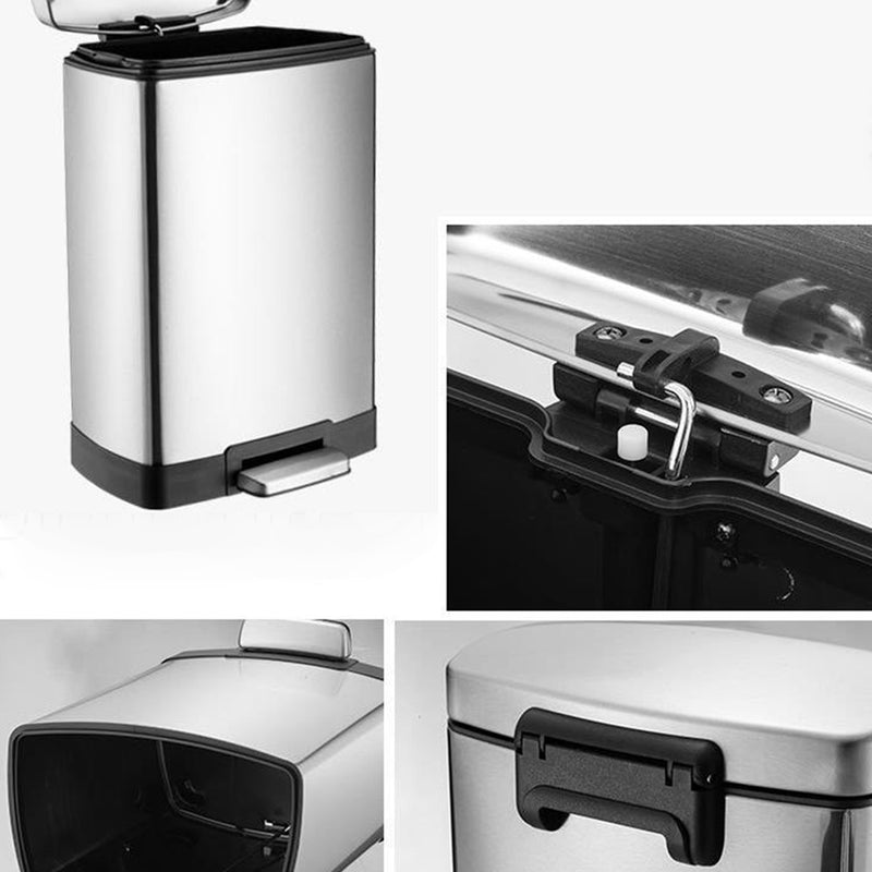 12L Stainless Steel Pedal Trash Bin Rectangular Silver Soft Close Lid