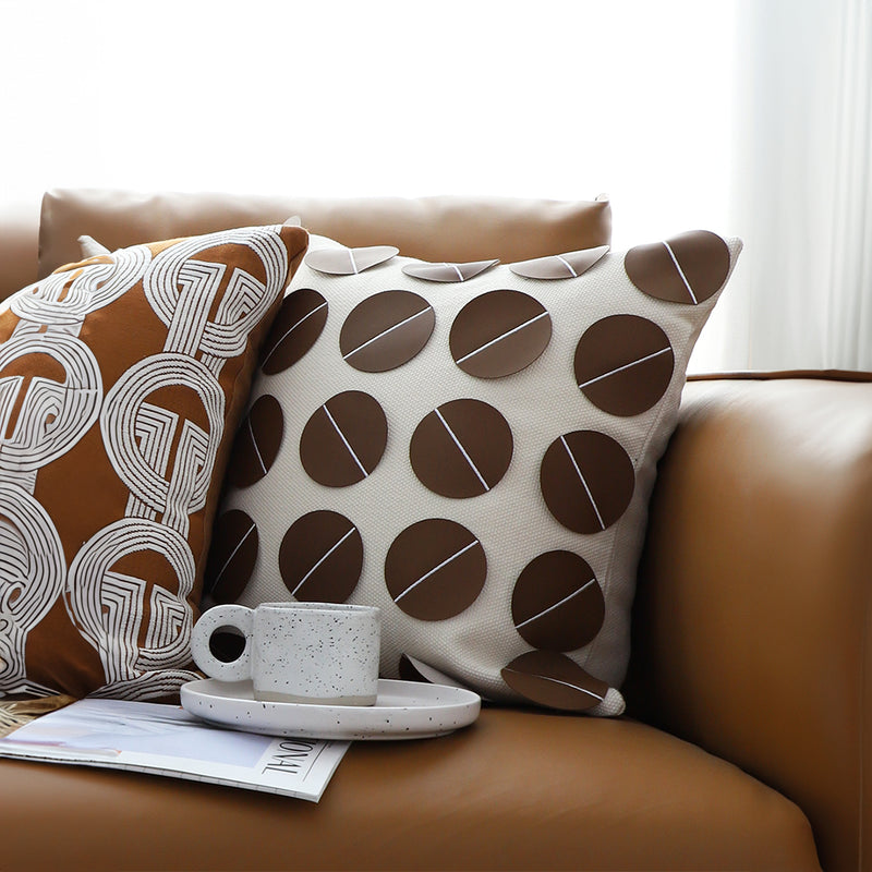 2X 45cm Brown Leather Square 3D Circle Pattern Throw Pillow