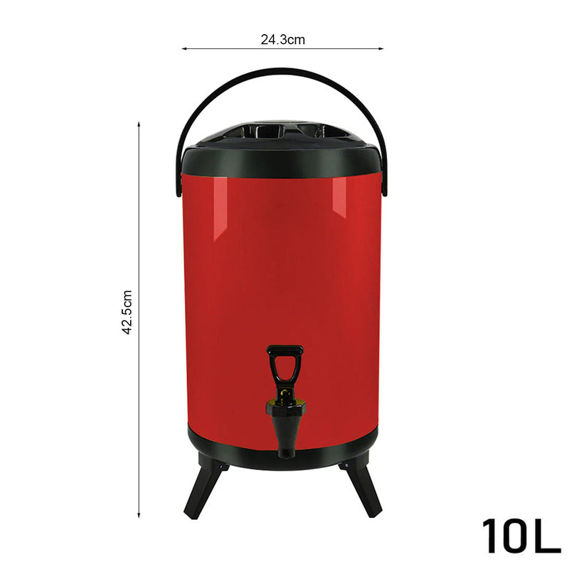 8X 10L Stainless Steel Insulated Hot Cold Beverage Dispenser With Faucet Red