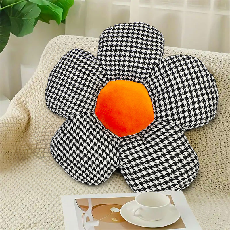 2X Flower Seat Cushion 45cm PP Cotton Fabric Black Orange Ergonomic Support