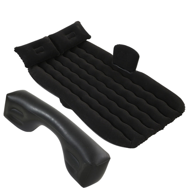Inflatable Car Mattress Flocked PVC 132x75x10cm Wave Design Black 2X Pillows
