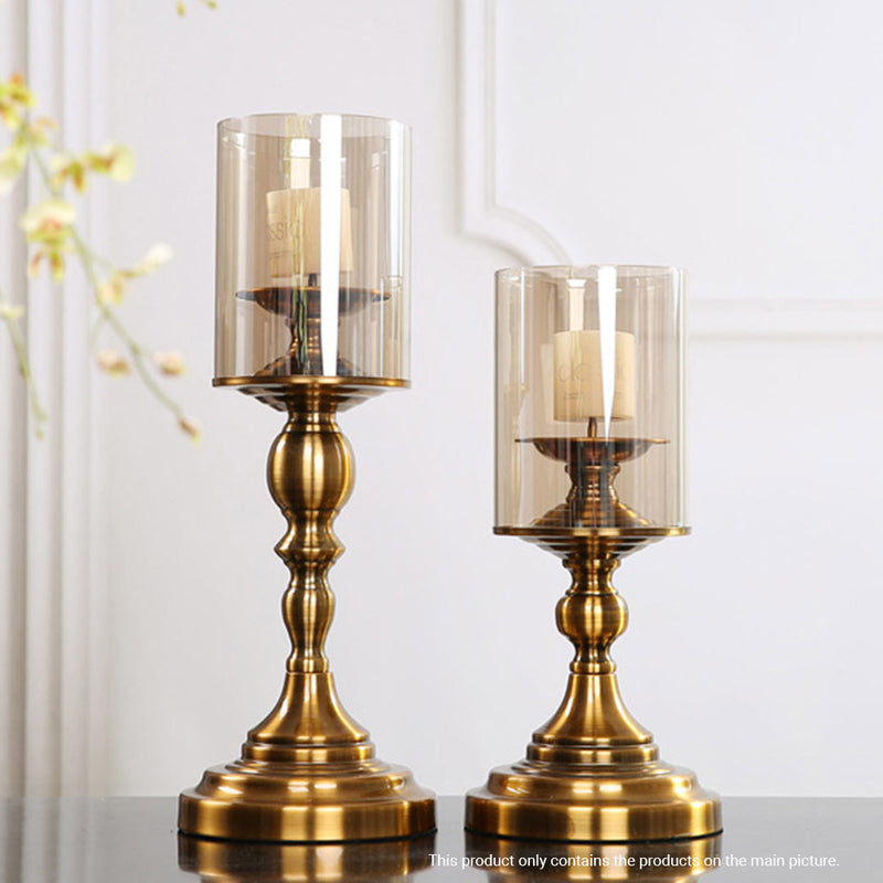 Gold 33.5cm Iron Glass Candle Holder Stand Elegant Home Decor Centerpiece