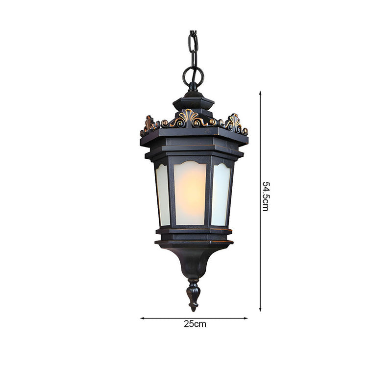 6X Vintage Hanging Lantern Chandelier Aluminum And Glass 25cmx54.5cm Black