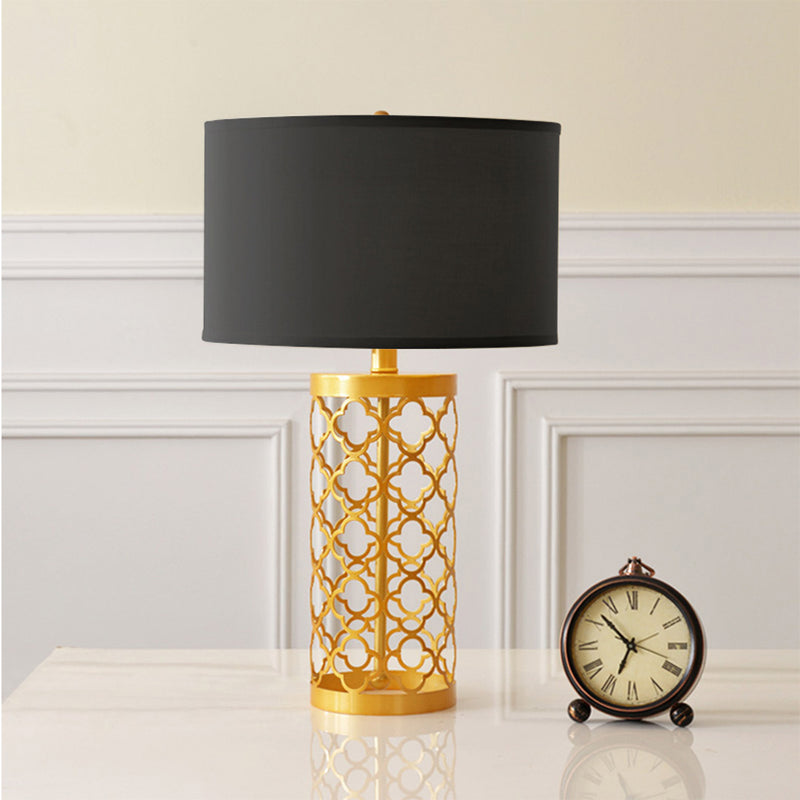 2X Golden Hollowed Out Metal Table Lamp Large 38x72cm Fabric Drum Shade Dark