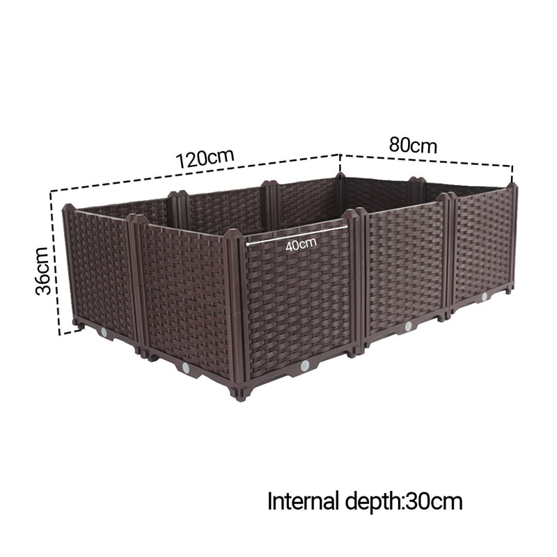 120cm X 80cm X 36cm Raised Planter Box Plastic Self Watering Outdoor Dark Brown