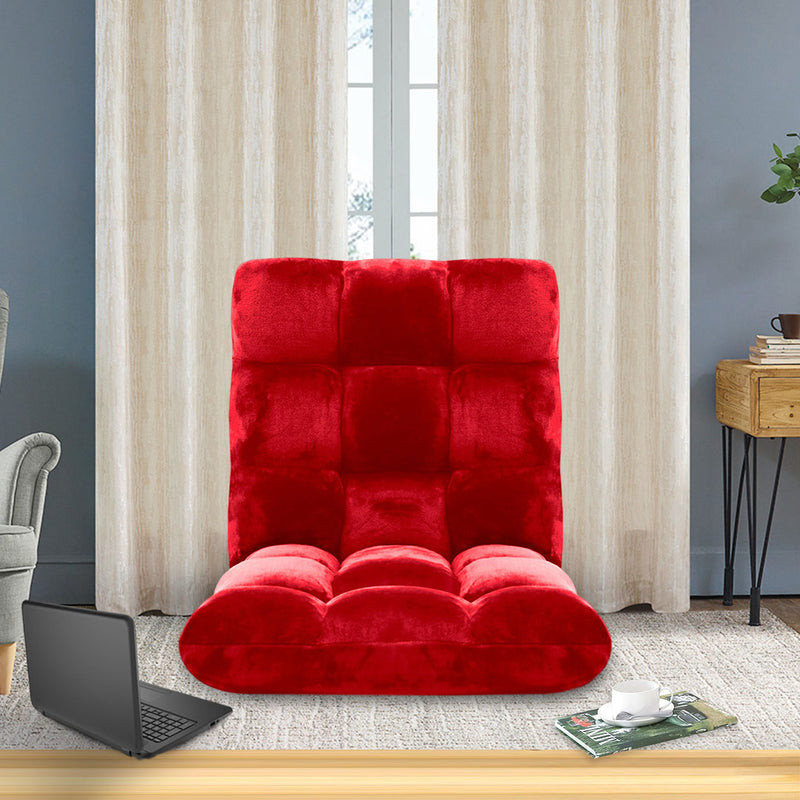 Floor Recliner Folding Cushion Memory Foam Plush 6 Position 108x53x10cm Red