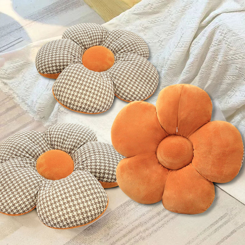 2X Orange Flower Seat Cushion 45cm PP Cotton Fabric Ergonomic Non Slip