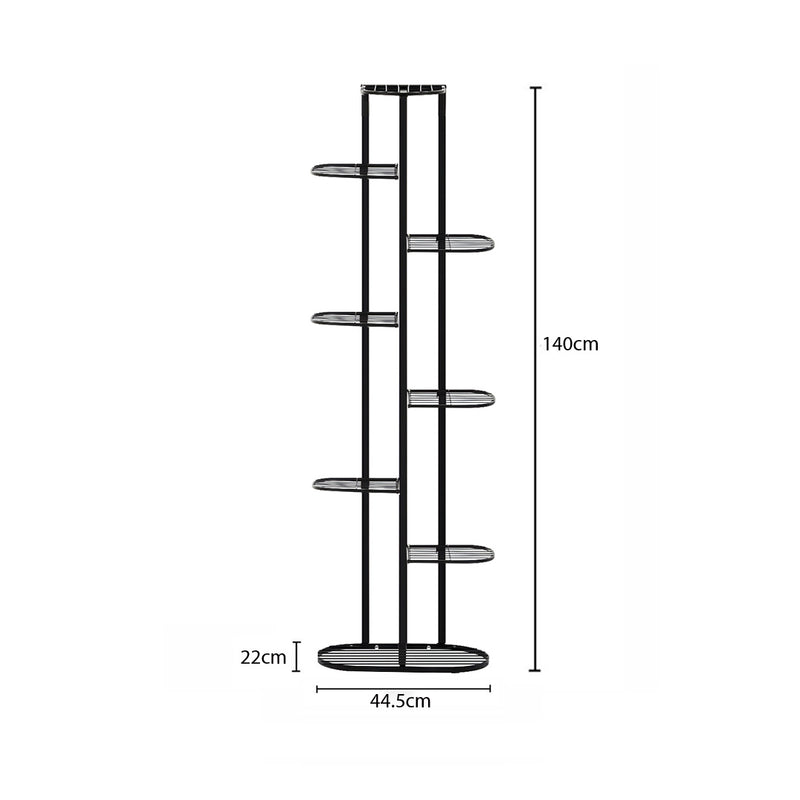 8 Tier 9 Pots Metal Plant Stand Black Space Saving Tall Narrow 44.5cmx22cmx140cm
