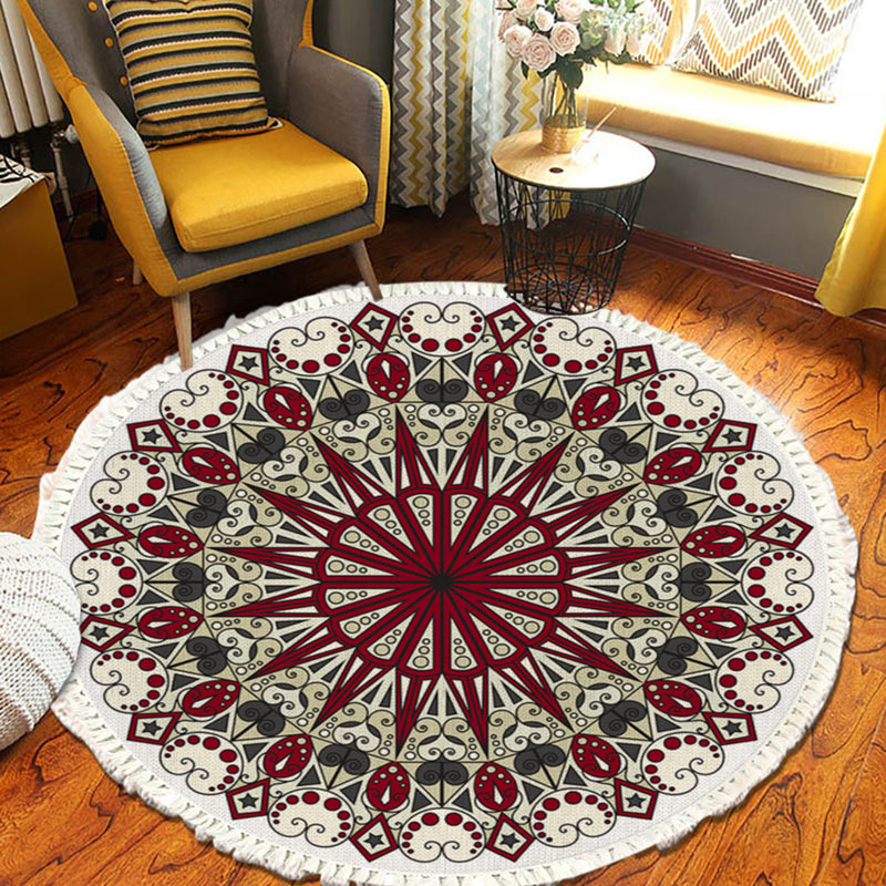 Round Mandala Rug 120cm Polyester Anti Slip Backing Plush Tassel