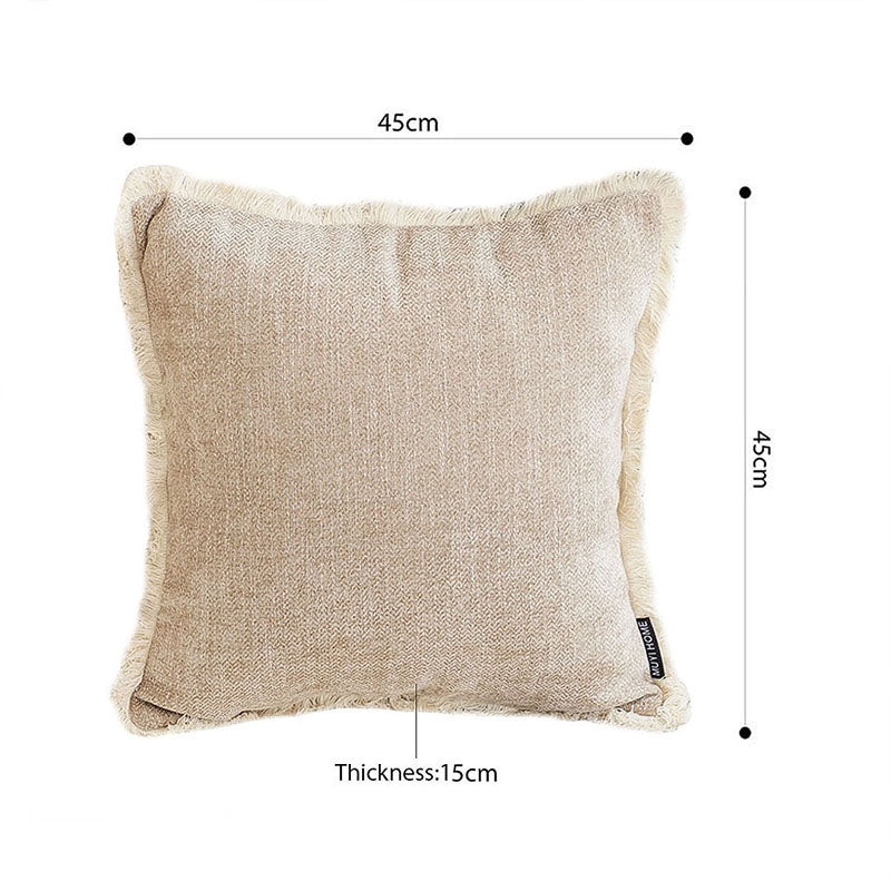 45cm Square Chenille Velvet Throw Pillow Tassel Milk Coffee 15cm Thick