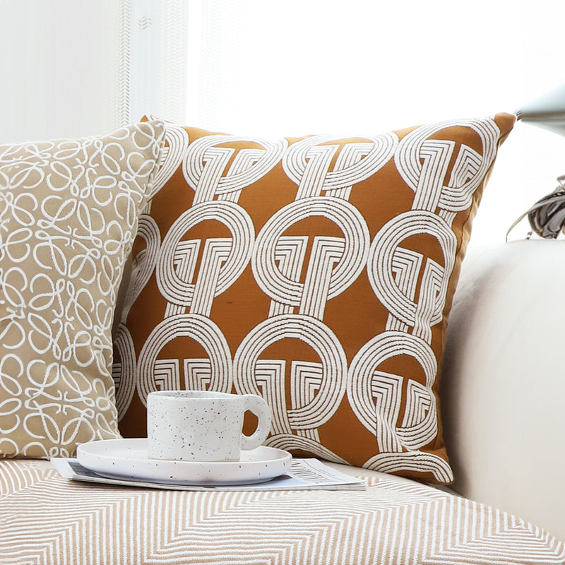 45x45x14cm Brown Circular Chain Jacquard Polyester Square Throw Pillow