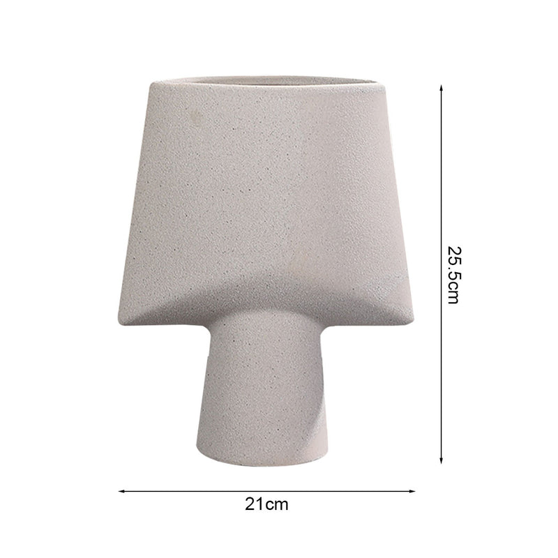 Geometric Ceramic Vase 21x25.5cm Matte Gray Living Room Decor