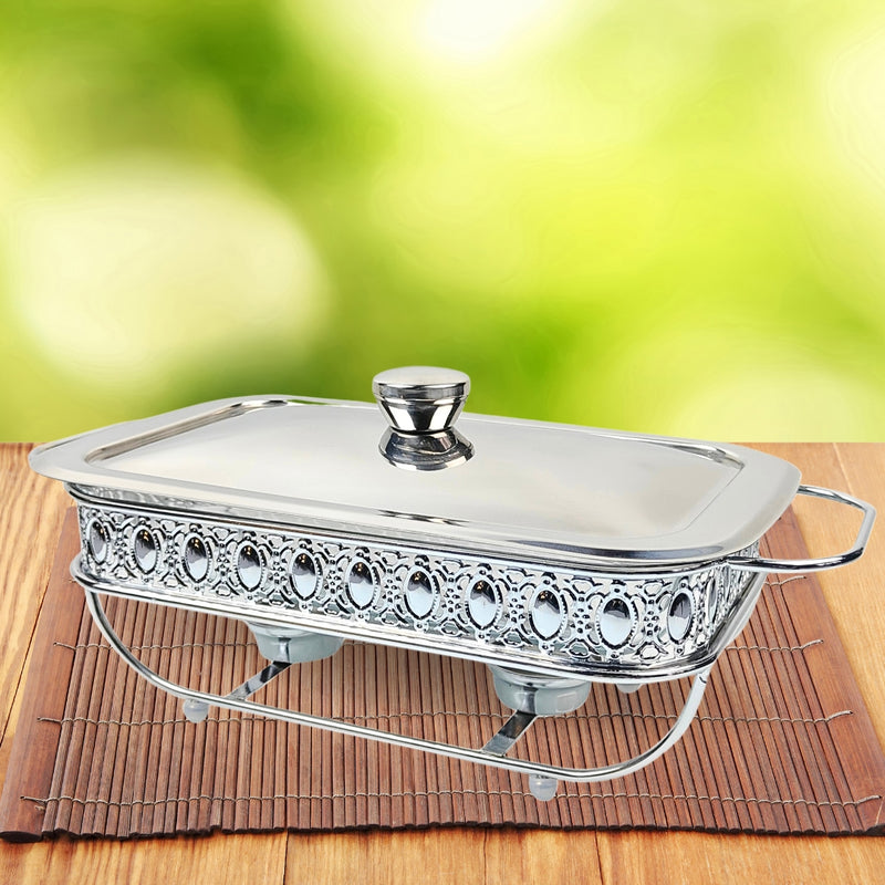 Portable 1.5L Lace Edge Dining Stove Glass Pot Stainless Steel Lid Silver