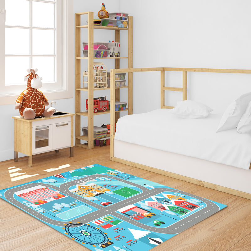Kids Rug Polyester 120x180cm Street Map Play Mat Multicolor Educational