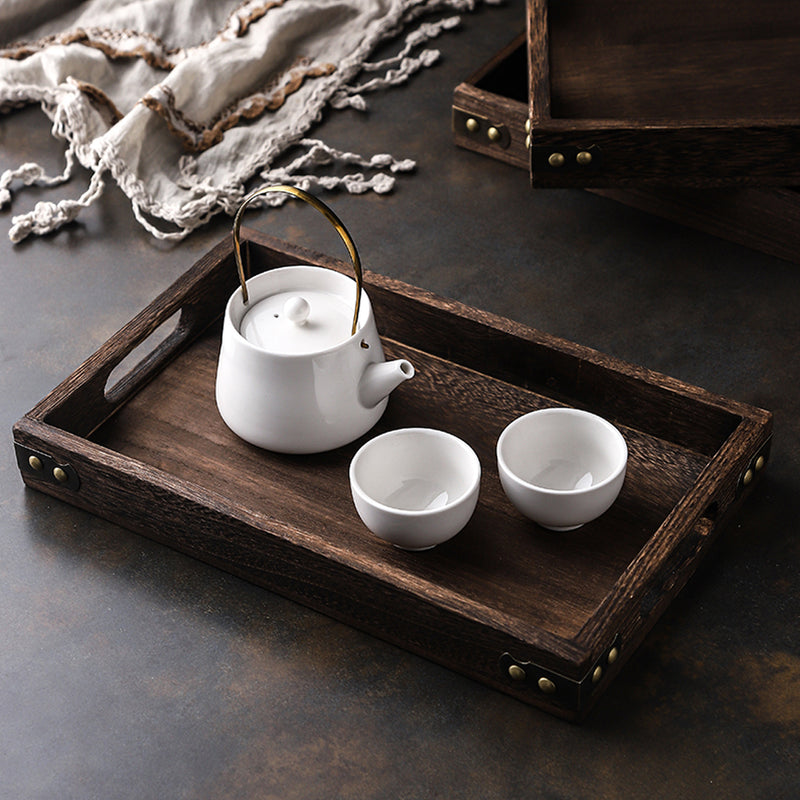 2X Large Walnut Brown Rectangle Tung Wood Serving Tray 40x28cm Eco Friendly
