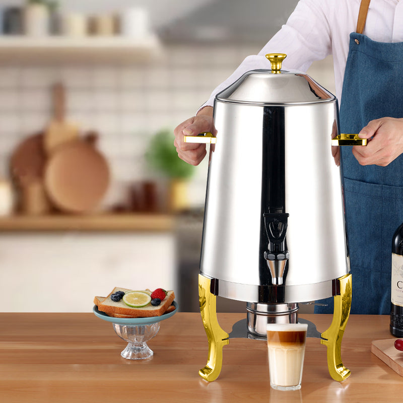 2X Stainless Steel Beverage Dispenser 13L Gold Accents Anti-Drip Faucet