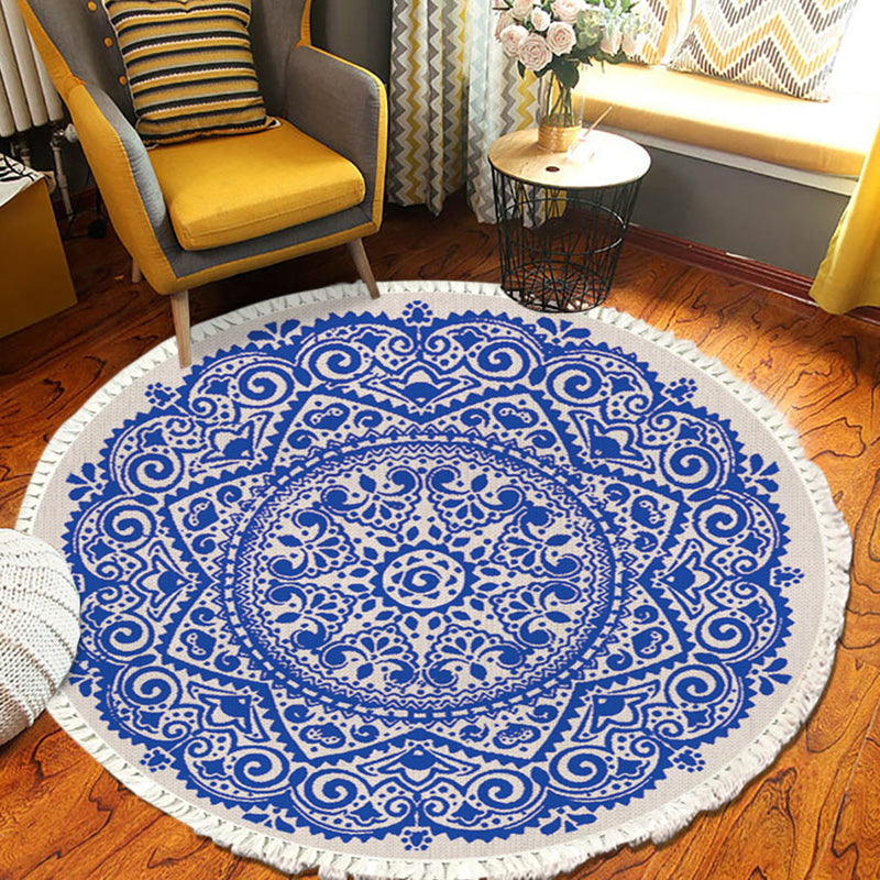 2X 120cm Round Mandala Area Rug Polyester Fiber Anti Slip Backing Blue