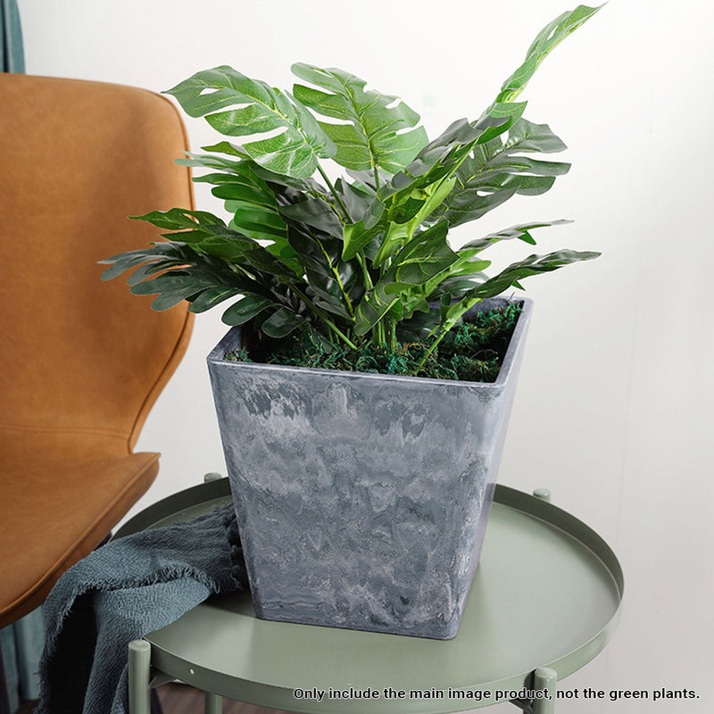 2X 27cm Square Poly Resin Tapered Planters Concrete Look Weathered Grey