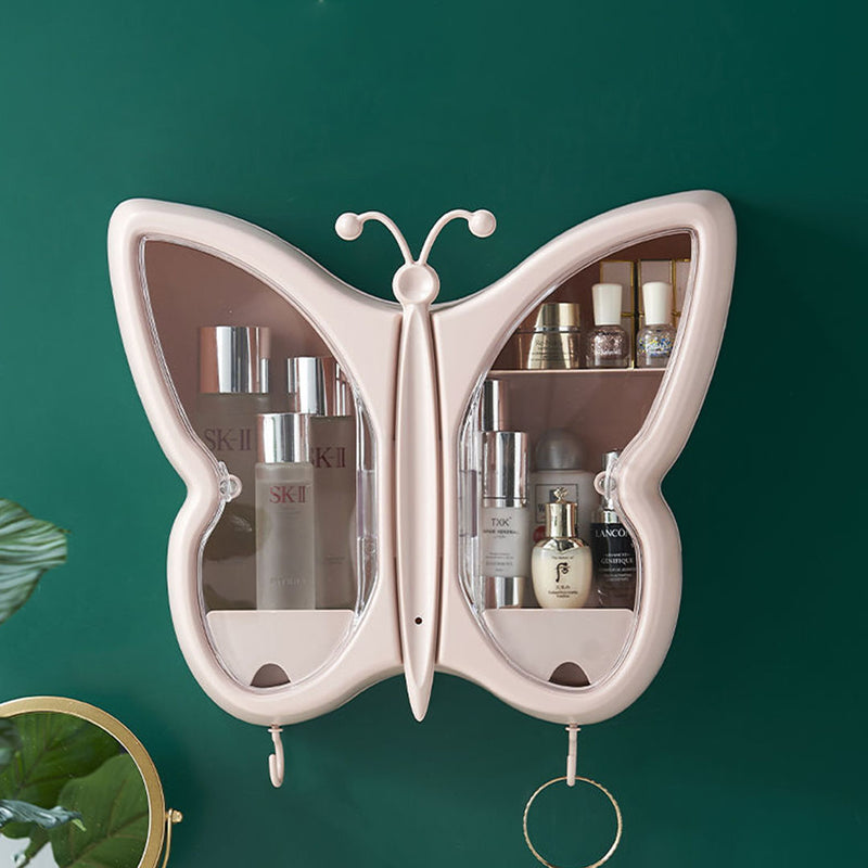 2X Pink Butterfly Shape Wall-Mounted Makeup Organizer Waterproof Dustproof
