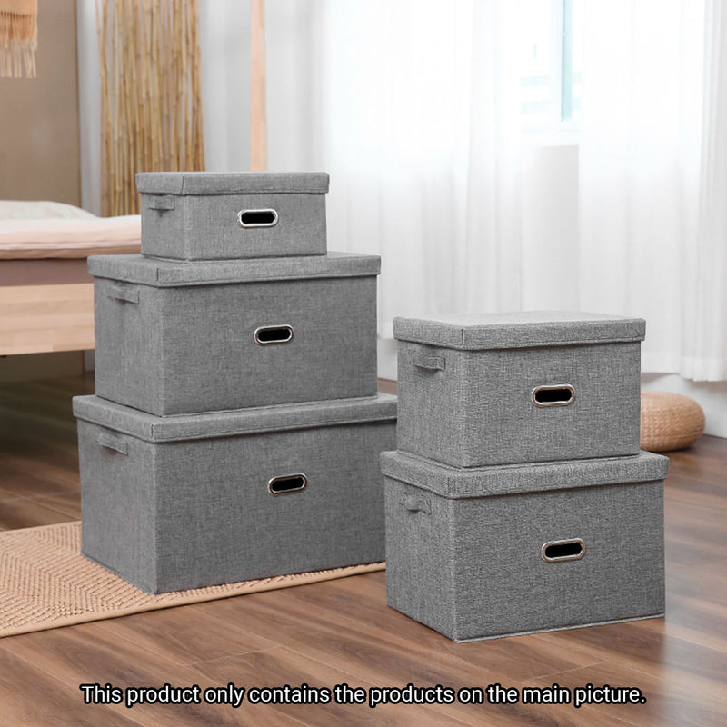 2X Grey Medium Foldable Canvas Storage Box 37cmx27cmx26cm Collapsible Handle