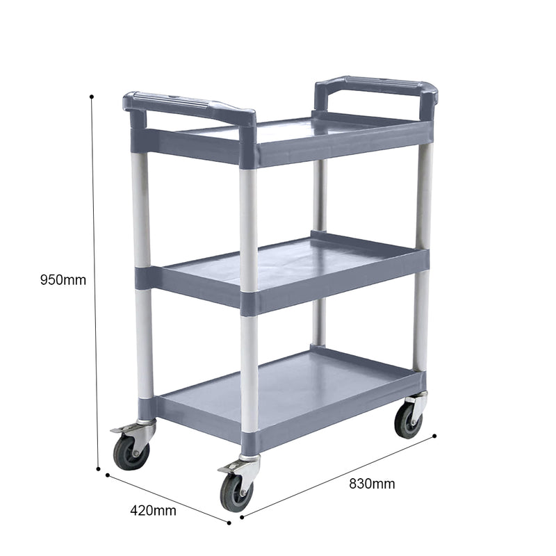 2X 3 Tier Food Trolley Pvc Metal 830x420x950mm 40kg Each Shelf Gray Wheels