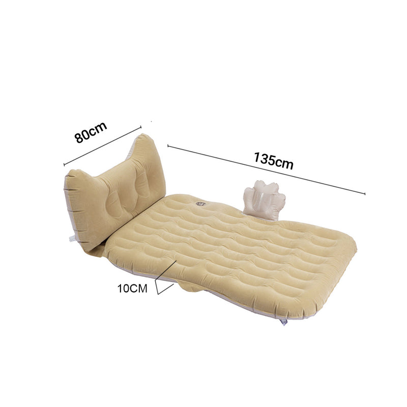 Inflatable Car Mattress Beige Honeycomb Pvc Flocking 135x80x10cm Portable Travel