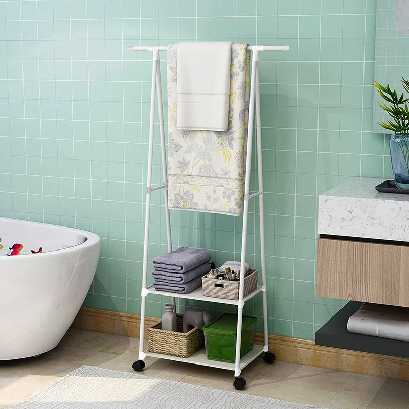 2-in-1 Clothes Shoe Rack Space-Saving Triangular Storage with Wheels White