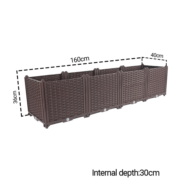 2X 160cm Raised Planter Box Dark Brown Plastic Self-Watering Garden Bed