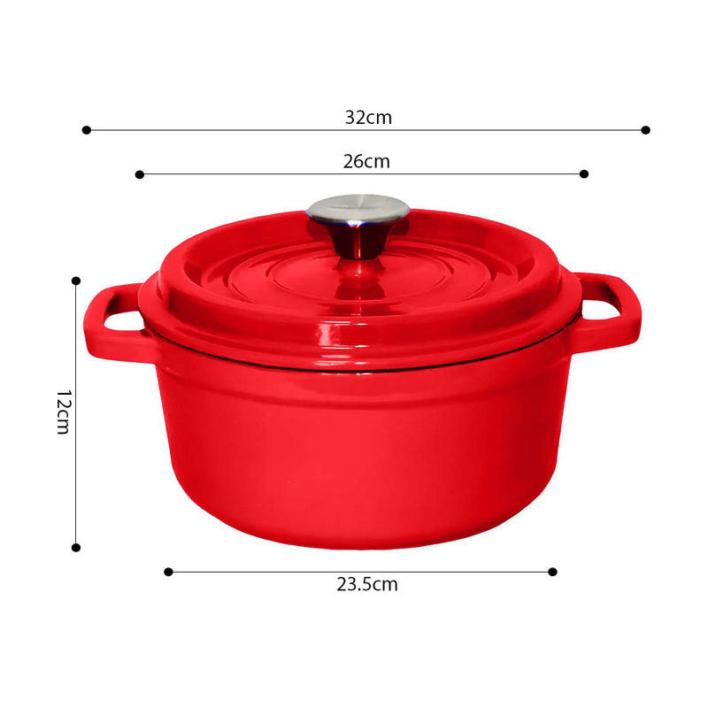 Cast Iron Enamel Casserole 26cm 5L Induction Ready Red With Lid