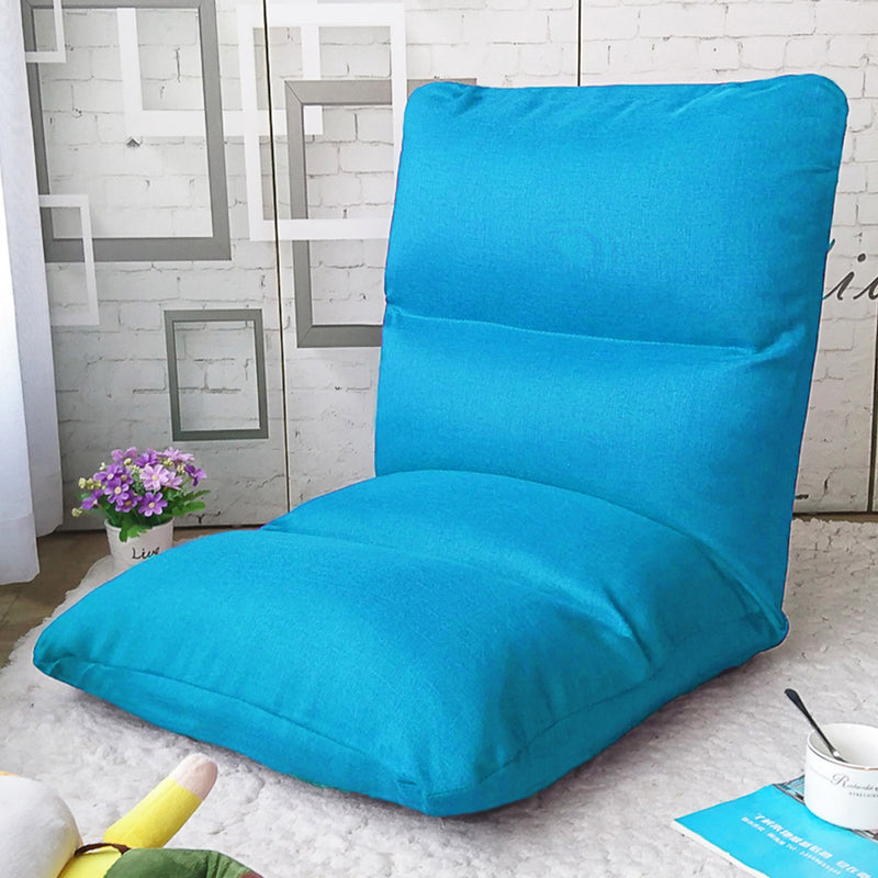 Floor Lounge Recliner Chair Adjustable Folding Linen Blue 108x53x15cm Padded