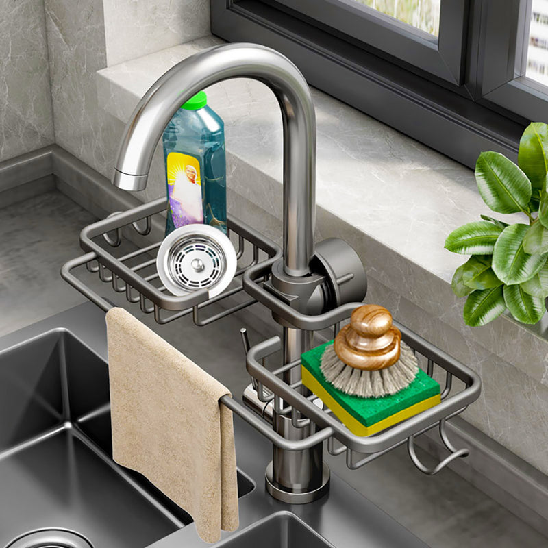 Dark Grey Aluminum Kitchen Sink Organizer Caddy Rack With Towel Holder