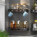 2X Wall Mounted Black Aluminum Storage Rack With Hooks Space Saving Design