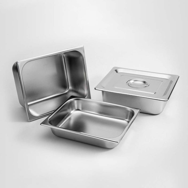12X Full Size GN Pan Stainless Steel 20cm Deep With Lid Stackable Anti Jam