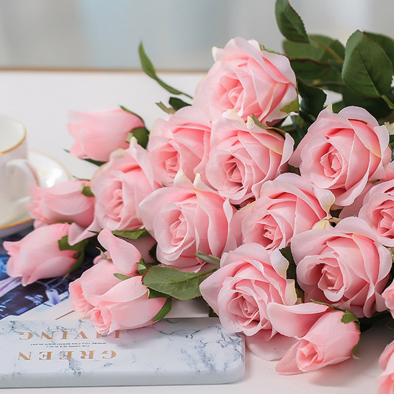 8 Bunch 5 Heads Artificial Silk Rose 90cm Light Pink Bridal Bouquet Centerpiece
