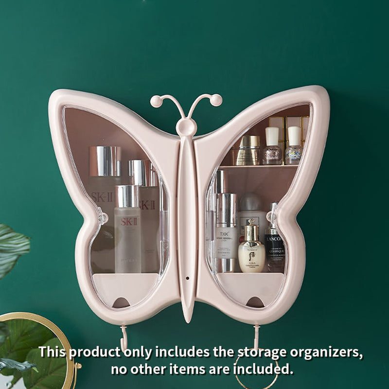 Pink Butterfly Wall-Mounted Makeup Organizer Dustproof Waterproof Bathroom Storage