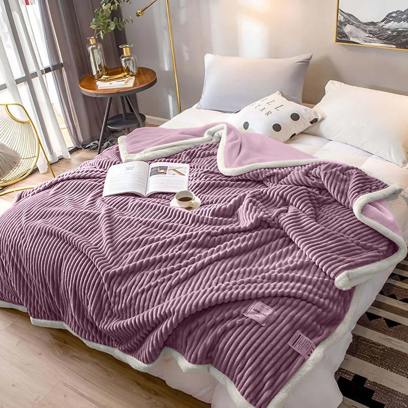 Throw Blanket Thick Flannel Fleece Double Sided Warm Cozy Purple 200x230cm