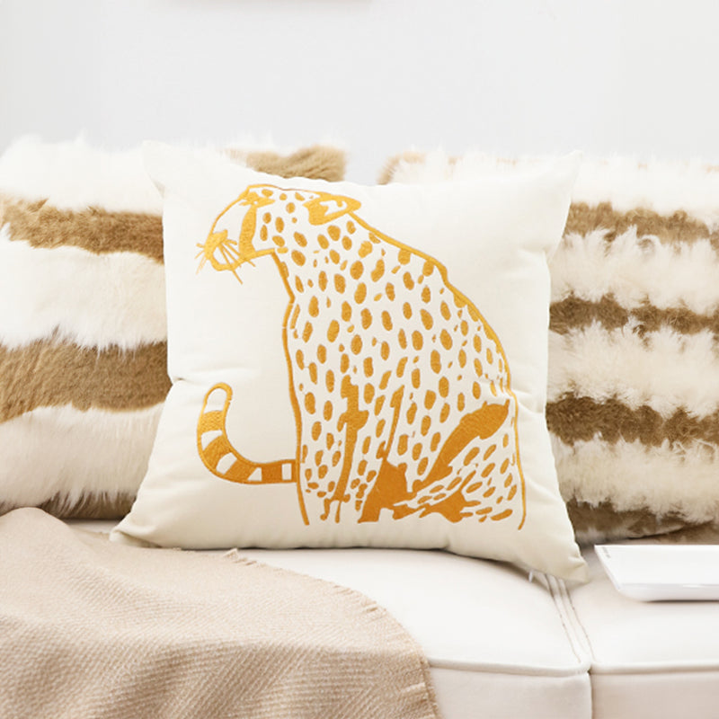 45cm White Throw Pillow Golden Leopard Decorative Square Cushion Home Decor