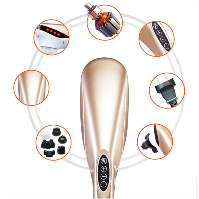 2X Handheld Massager 6 Interchangeable Heads Dual Speed Deep Tissue Gold