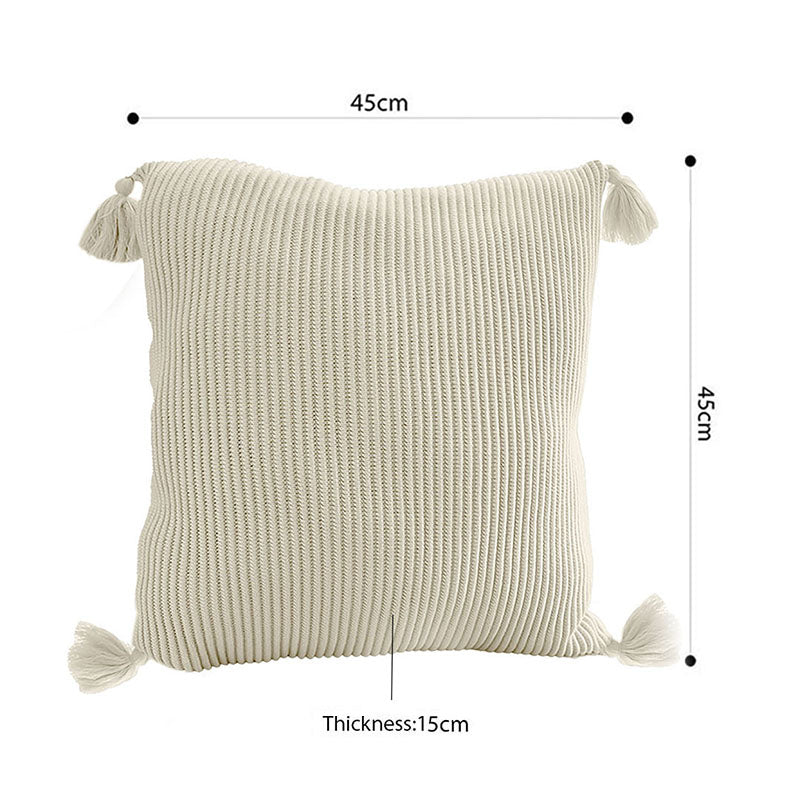 Square Throw Pillow Velvet Cotton Blend 45x45cm Thick 15cm Khaki Tassel