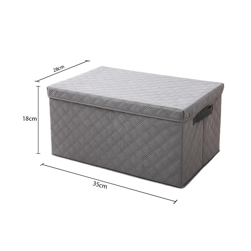 Small Grey Non Woven Fabric Storage Box 60L 35x28x18cm Quilted Lid Foldable