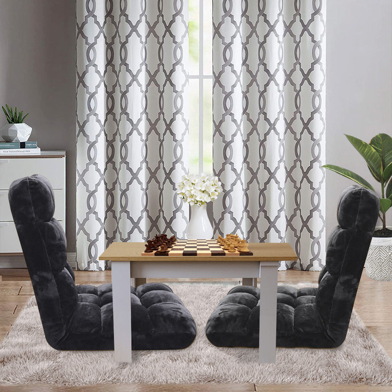2X Folding Floor Recliner Flannel Lounge Sofa Chair 6 Positions Black