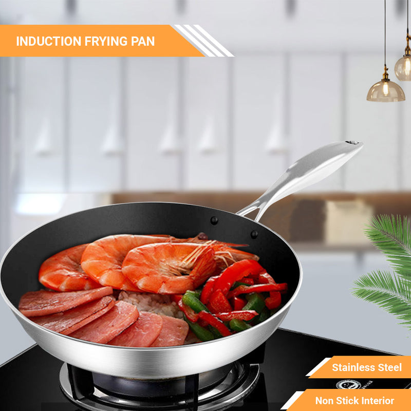 Stainless Steel Induction Fry Pan 26cm Non Stick Interior Heat Resistant Handle