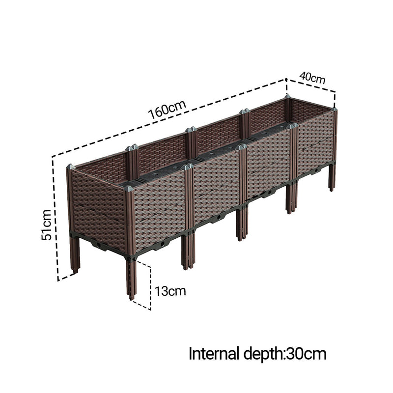 160cm Raised Planter Box Rectangular Outdoor Self-Watering Garden Bed Brown
