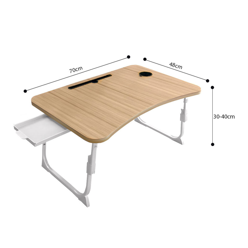 Adjustable Oak Bed Table Folding Mini Desk With Cup Holder Scratch Resistant