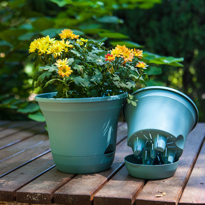 Blue Plastic Self Watering Planter Pot 19.5 cm Indoor Outdoor Garden Decor Set of 3