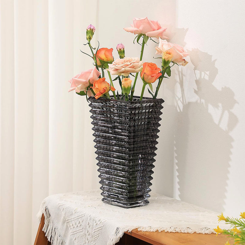 22cm Modern Grey Ceramic Glass Vase Handcrafted Pink Accent Home Decor