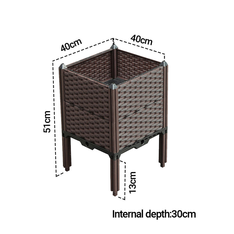 2X Raised Garden Bed 40cm Square Plastic 30cm Deep Outdoor With Legs Dark Brown